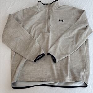 Under Armour 1/4 Zip Pullover Sweater Mens L Beige Heather Fleece Loose ColdGear